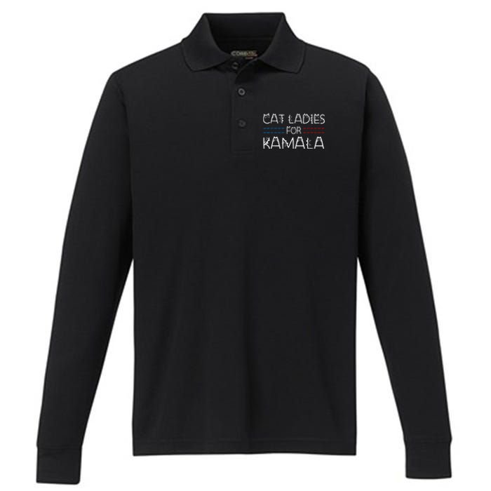 Cat Ladies For Kamala Funny Cat 2024 Lettering Positive Performance Long Sleeve Polo