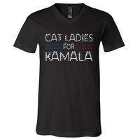 Cat Ladies For Kamala Funny Cat 2024 Lettering Positive V-Neck T-Shirt