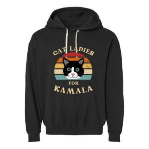 Cat Ladies For Kamala Cat Retro Cool Garment-Dyed Fleece Hoodie