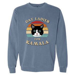 Cat Ladies For Kamala Cat Retro Cool Garment-Dyed Sweatshirt