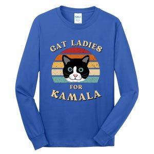 Cat Ladies For Kamala Cat Retro Cool Tall Long Sleeve T-Shirt