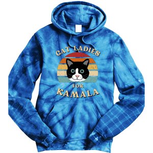 Cat Ladies For Kamala Cat Retro Cool Tie Dye Hoodie