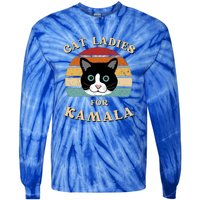 Cat Ladies For Kamala Cat Retro Cool Tie-Dye Long Sleeve Shirt