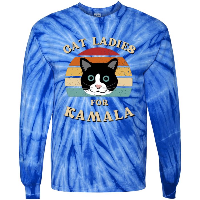 Cat Ladies For Kamala Cat Retro Cool Tie-Dye Long Sleeve Shirt