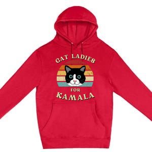 Cat Ladies For Kamala Cat Retro Cool Premium Pullover Hoodie