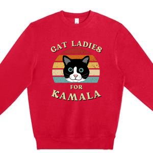 Cat Ladies For Kamala Cat Retro Cool Premium Crewneck Sweatshirt