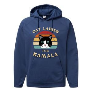 Cat Ladies For Kamala Cat Retro Cool Performance Fleece Hoodie