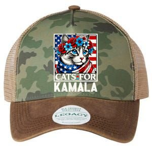 Cat Ladies For Kamala Funny Cat 2024 President Kamalaharris Legacy Tie Dye Trucker Hat