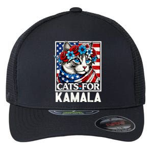 Cat Ladies For Kamala Funny Cat 2024 President Kamalaharris Flexfit Unipanel Trucker Cap