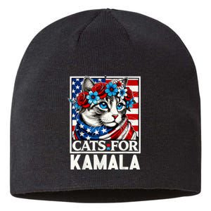 Cat Ladies For Kamala Funny Cat 2024 President Kamalaharris Sustainable Beanie