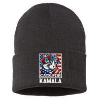 Cat Ladies For Kamala Funny Cat 2024 President Kamalaharris Sustainable Knit Beanie