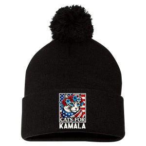 Cat Ladies For Kamala Funny Cat 2024 President Kamalaharris Pom Pom 12in Knit Beanie