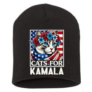 Cat Ladies For Kamala Funny Cat 2024 President Kamalaharris Short Acrylic Beanie