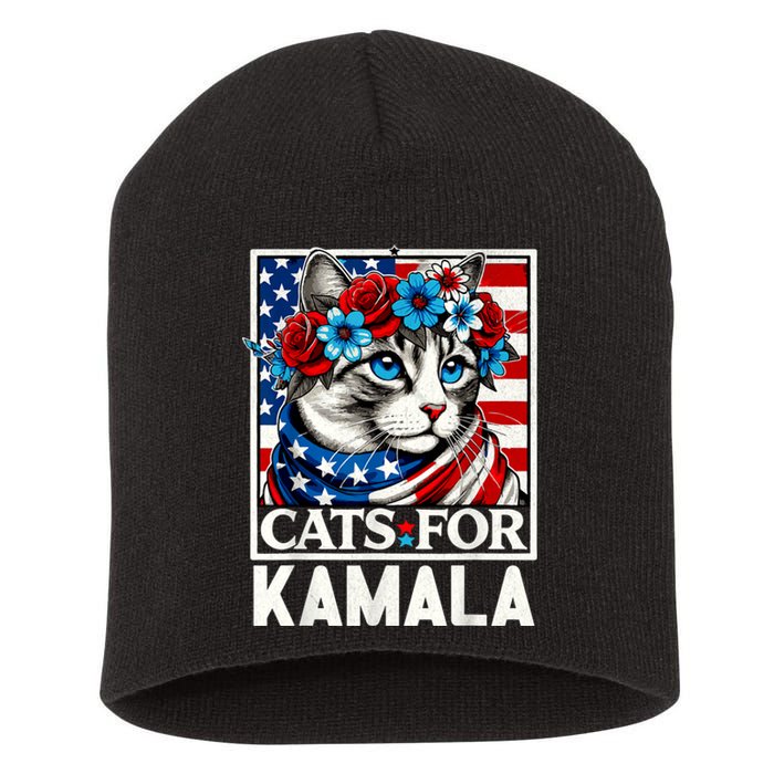 Cat Ladies For Kamala Funny Cat 2024 President Kamalaharris Short Acrylic Beanie