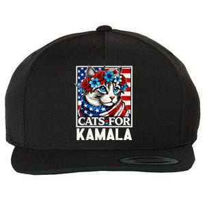 Cat Ladies For Kamala Funny Cat 2024 President Kamalaharris Wool Snapback Cap