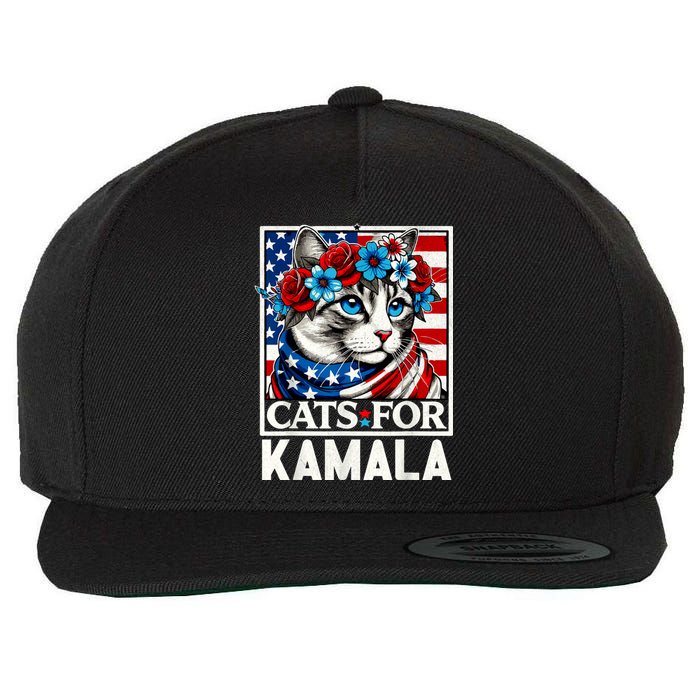 Cat Ladies For Kamala Funny Cat 2024 President Kamalaharris Wool Snapback Cap