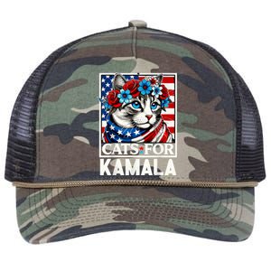 Cat Ladies For Kamala Funny Cat 2024 President Kamalaharris Retro Rope Trucker Hat Cap