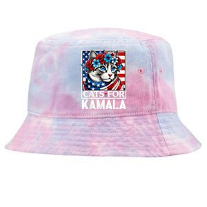 Cat Ladies For Kamala Funny Cat 2024 President Kamalaharris Tie-Dyed Bucket Hat