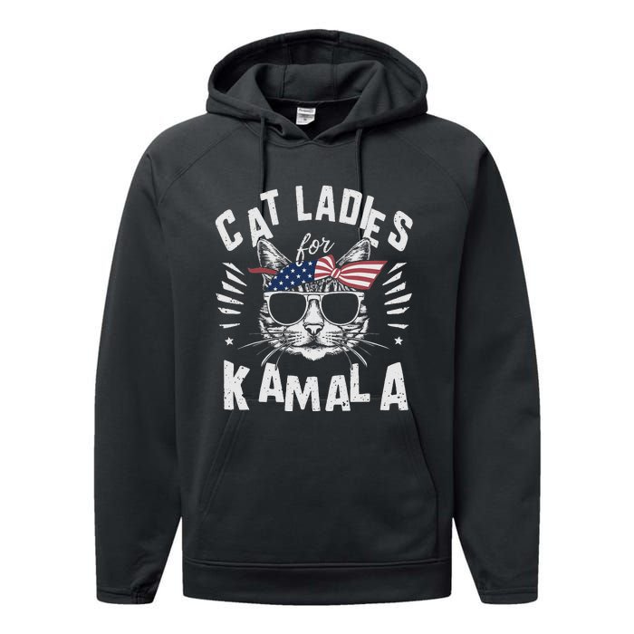 Cat Ladies For Kamala Harrison 2024 Performance Fleece Hoodie