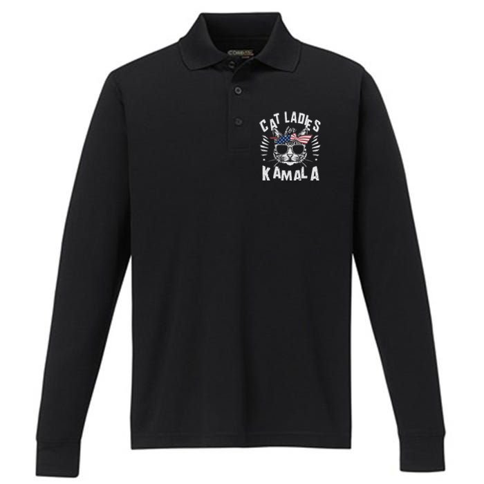 Cat Ladies For Kamala Harrison 2024 Performance Long Sleeve Polo