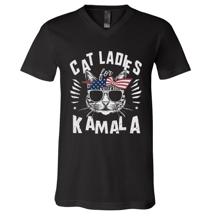 Cat Ladies For Kamala Harrison 2024 V-Neck T-Shirt