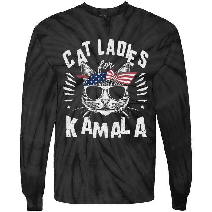 Cat Ladies For Kamala Harrison 2024 Tie-Dye Long Sleeve Shirt