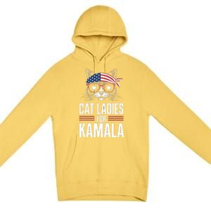 Cat Ladies For Kamala Funny Cat 2024 President Kamalaharris Premium Pullover Hoodie