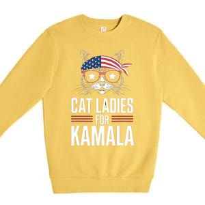 Cat Ladies For Kamala Funny Cat 2024 President Kamalaharris Premium Crewneck Sweatshirt