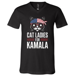 Cat Ladies For Kamala Funny Cat 2024 President Kamalaharris V-Neck T-Shirt