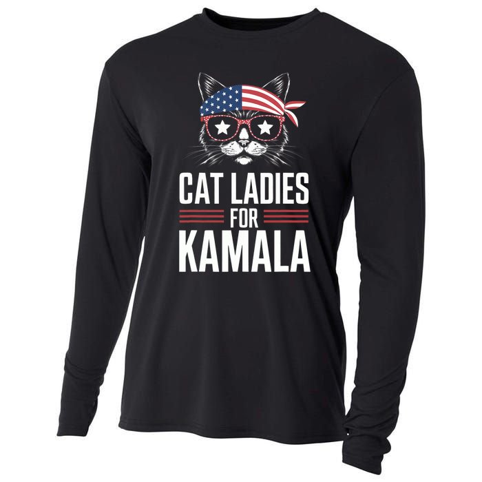 Cat Ladies For Kamala Funny Cat 2024 President Kamalaharris Cooling Performance Long Sleeve Crew