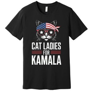 Cat Ladies For Kamala Funny Cat 2024 President Kamalaharris Premium T-Shirt