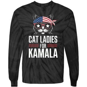 Cat Ladies For Kamala Funny Cat 2024 President Kamalaharris Tie-Dye Long Sleeve Shirt