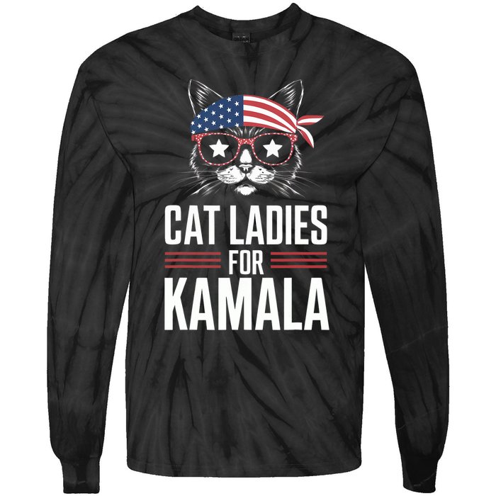 Cat Ladies For Kamala Funny Cat 2024 President Kamalaharris Tie-Dye Long Sleeve Shirt