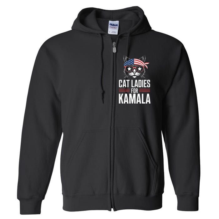 Cat Ladies For Kamala Funny Cat 2024 President Kamalaharris Full Zip Hoodie