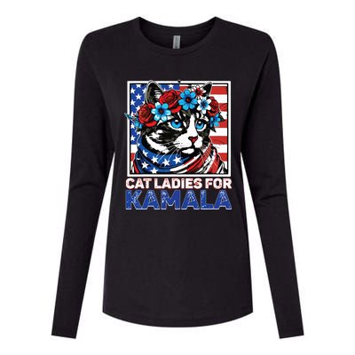 Cat Ladies For Kamala Funny Cat 2024 President Kamalaharris Womens Cotton Relaxed Long Sleeve T-Shirt