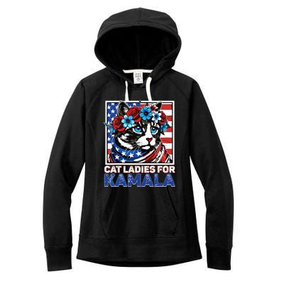 Cat Ladies For Kamala Funny Cat 2024 President Kamalaharris Women's Fleece Hoodie