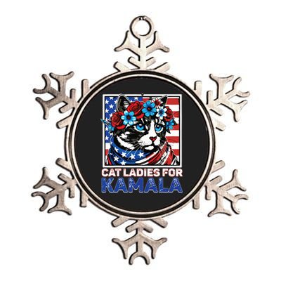 Cat Ladies For Kamala Funny Cat 2024 President Kamalaharris Metallic Star Ornament