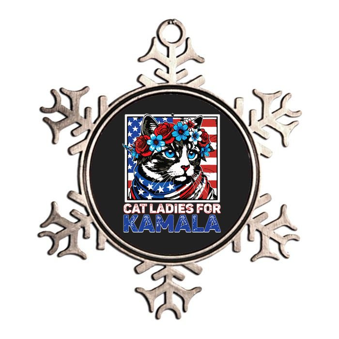 Cat Ladies For Kamala Funny Cat 2024 President Kamalaharris Metallic Star Ornament