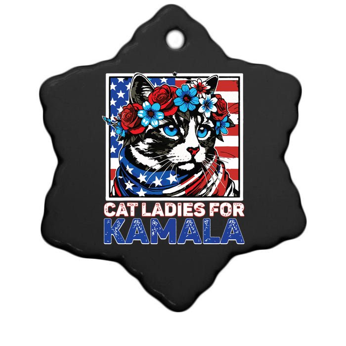 Cat Ladies For Kamala Funny Cat 2024 President Kamalaharris Ceramic Star Ornament