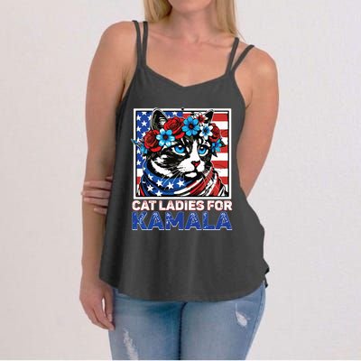 Cat Ladies For Kamala Funny Cat 2024 President Kamalaharris Women's Strappy Tank