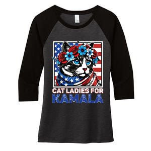 Cat Ladies For Kamala Funny Cat 2024 President Kamalaharris Women's Tri-Blend 3/4-Sleeve Raglan Shirt