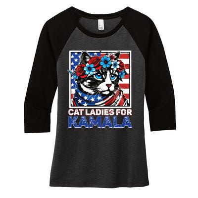 Cat Ladies For Kamala Funny Cat 2024 President Kamalaharris Women's Tri-Blend 3/4-Sleeve Raglan Shirt