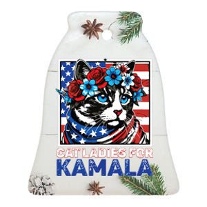 Cat Ladies For Kamala Funny Cat 2024 President Kamalaharris Ceramic Bell Ornament