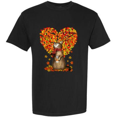 Cat Leaf Fall Hello Autumn Cat Kitten Lover Thanksgiving Garment-Dyed Heavyweight T-Shirt