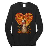 Cat Leaf Fall Hello Autumn Cat Kitten Lover Thanksgiving Long Sleeve Shirt