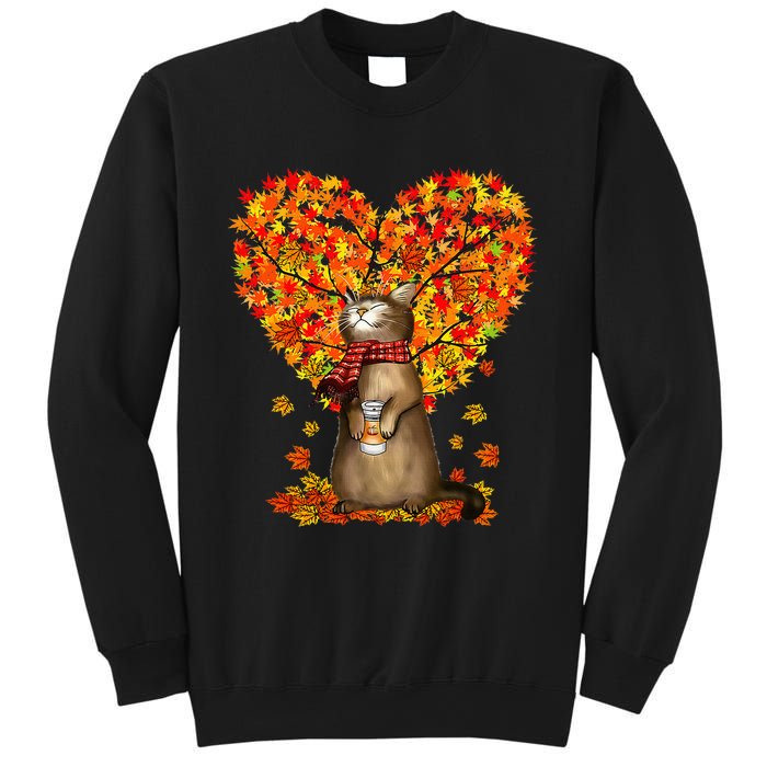 Cat Leaf Fall Hello Autumn Cat Kitten Lover Thanksgiving Sweatshirt