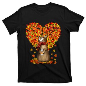 Cat Leaf Fall Hello Autumn Cat Kitten Lover Thanksgiving T-Shirt