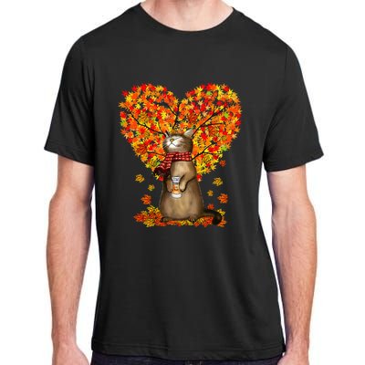 Cat Leaf Fall Hello Autumn Cat Kitten Lover Thanksgiving Adult ChromaSoft Performance T-Shirt