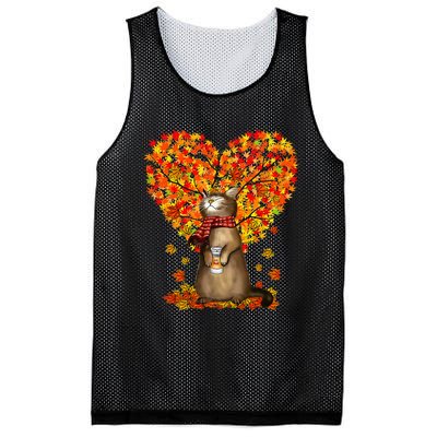 Cat Leaf Fall Hello Autumn Cat Kitten Lover Thanksgiving Mesh Reversible Basketball Jersey Tank