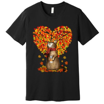 Cat Leaf Fall Hello Autumn Cat Kitten Lover Thanksgiving Premium T-Shirt